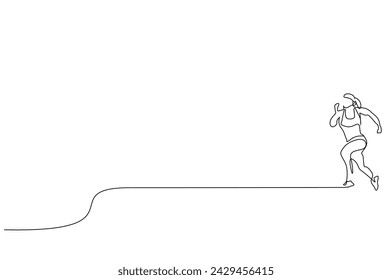 woman young female athlete race start one line art design