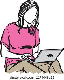 woman young pretty lady working laptop computer vector illustration