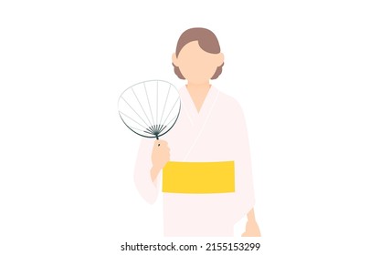 Woman in yukata, Fanning the fan, image of cooler temperatures.