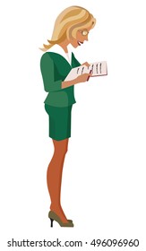Woman-blonde in a green business suit and glasses. eps10