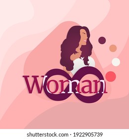 WomanDay - 8 March, Logo, Rose, Violet and White colors, International Womens Day design with portrait of a woman.
