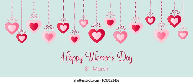 Womane's Day - banner with paper cut hearts. Vector.