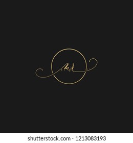 Womanish type luxurious and minimalist MR black and golden color initial based letter icon logo