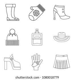 Womanlike icons set. Outline set of 9 womanlike vector icons for web isolated on white background