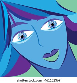 Woman's abstract portrait. Woman with unusual eyes. 