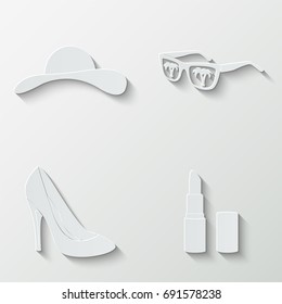 Woman's accessories icons - paper  set