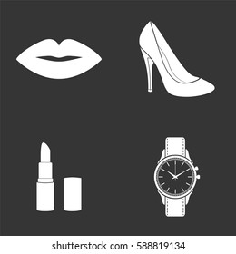 Woman's accessories icons set isolated  on gray