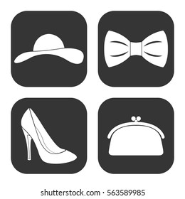 Woman's accessories icons vector set on gray  buttons