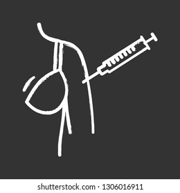 Woman's arm injection chalk icon. Hepatitis, measles vaccination. Disease immunization. Isolated vector chalkboard illustration