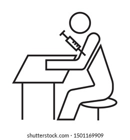  Woman's arm injection linear icon. Thin line illustration. Hepatitis, measles vaccination. Disease immunization. Contour symbol. Vector isolated outline drawing. Editable stroke