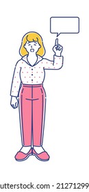 It's a woman's avatar pointing to a balloon.