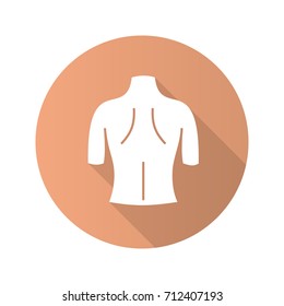 Woman's back flat design long shadow glyph icon. Vector silhouette illustration