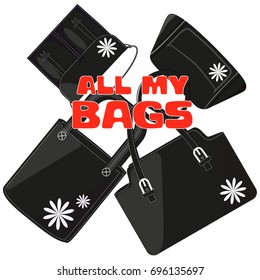 Woman's bags collection. Vector set on white background.