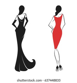 womans in the ball gown silhouette. Back view. Vector