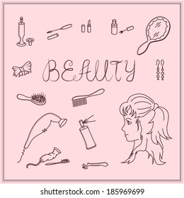 Woman's beauty sketch set tools