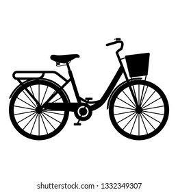 Woman's Bicycle With Basket Womens Beach Cruiser Bike Vintage Bicycle Basket Ladies Road Cruising Icon Black Color Vector Illustration Flat Style Simple Image