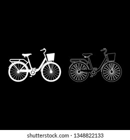 Woman's bicycle with basket Womens beach cruiser bike Vintage bicycle basket ladies road cruising icon set white color vector illustration flat style simple image