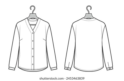 Womans blouse with V-neck on a hanger