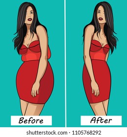 Woman's body before and after weight loss.
