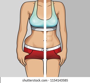 Woman's body before and after weight loss.