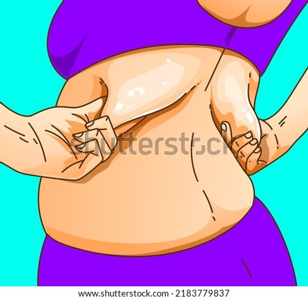 A woman's body with belly fat. Problem zone. Medical infographic. Healthcare illustration. Vector illustration. 