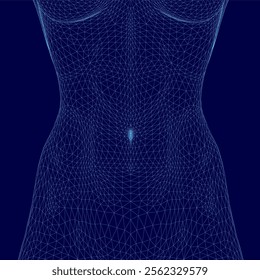 Woman's body is shown in a blue color. The image of a woman's body, with a focus on her torso