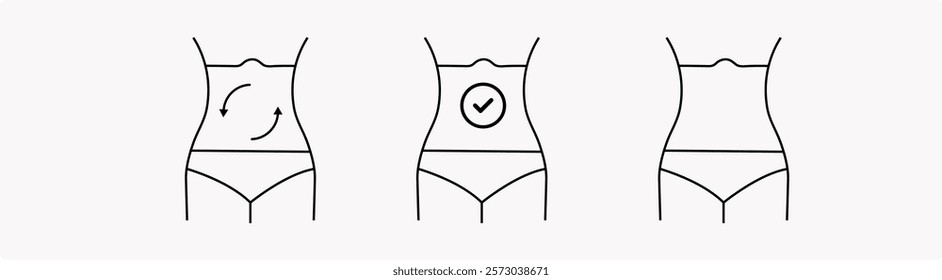 Woman's Body Single Line Drawing, Women in Undergarments with Measurement