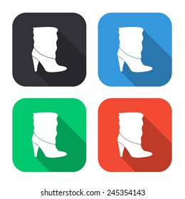 woman's boots icon - colored illustration (gray, blue, green, red) with long shadow