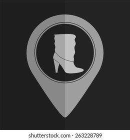 Woman's boots vector icon - map pointer. Flat design