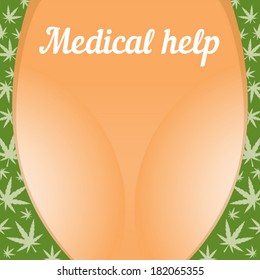 Woman's breast in a bra with marijuana leaf texture vector illustration
