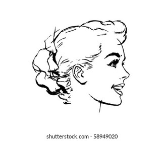 Woman's Bun Hairstyle - Retro Clip Art