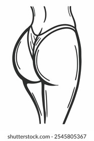 El trasero de una mujer está dibujado en blanco y negro. El dibujo es de un trasero de mujer con un top de bikini