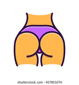 Woman's buttocks in thongs vector illustration, flat line style