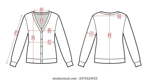 Womans cardigan sketch. Clothing measurements.