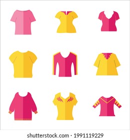 woman's clothes designs. Vector illustration of woman's clothing icons.