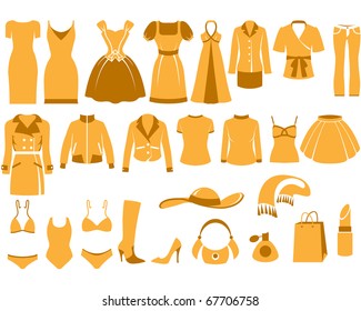 Woman's clothes, Fashion and Accessory icon set