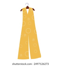  Womans Clothes on Hanger. Home or Shop Wardrobe. Hand drawn Flat Vector Illustration. 