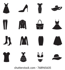 Womans Clothing Icons Black Flat Design Stock Vector (Royalty Free ...