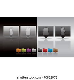 Woman's Clothing theme icons set covering all things from a trousers to elegant dress