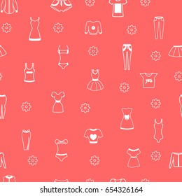 Woman's clothing white silhouette on pink background,  seamless texture. 