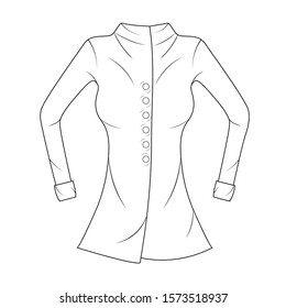 Woman's coat with black isolated lines on white background. This is design for website (icon, button, symbol) and other ideas. Eps 10