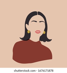 Woman's Collage Sketch Portrait. Abstract Contemporary Art Scandinavian Style. Clipart. Trendy woman. Vector illustration for interior, print, card, wallpaper, decor, bag, clothing. Feminism.