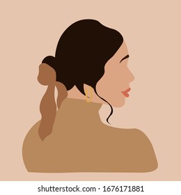 Woman's Collage Sketch Portrait. Abstract Contemporary Art Scandinavian Style. Clipart. Trendy woman. Vector illustration for interior, print, card, wallpaper, decor, bag, clothing. Feminism.