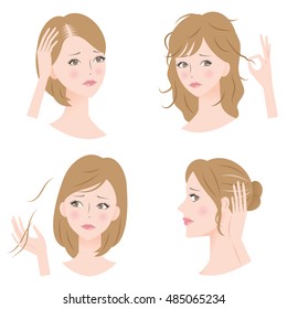 los problemas de cabello comunes de las mujeres son pérdida de cabello, adelgazamiento, calvicie, daño, pelo rebelde y problemas de cabello gris/mujer