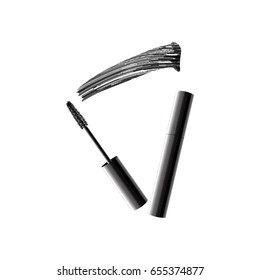 A woman's cosmetic brush smears. Vector black realistic ink make-up brush, isolated on white background. Illustration of a woman makeup