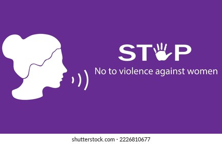 A woman's cry on a purple background "No to violence against women" STOP