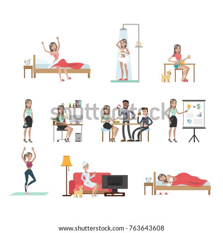 Womans Daily Routine Home Work Stock Vector (Royalty Free) 763643608 ...