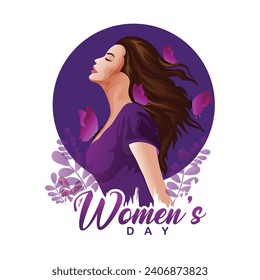 Woman's Day 8 March with Eight Number, leaves on purple background, international women day