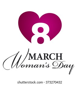 Womans Day 8 March logo pink white background