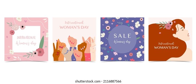 Woman's day background for social media with hand,face,flower